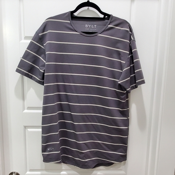 BYLT LUX DROP CUT SHORT SLEEVE CARBON STRIPE ATHLETIC SHIRT TOP MEN SIZE LARGE - Picture 1 of 11